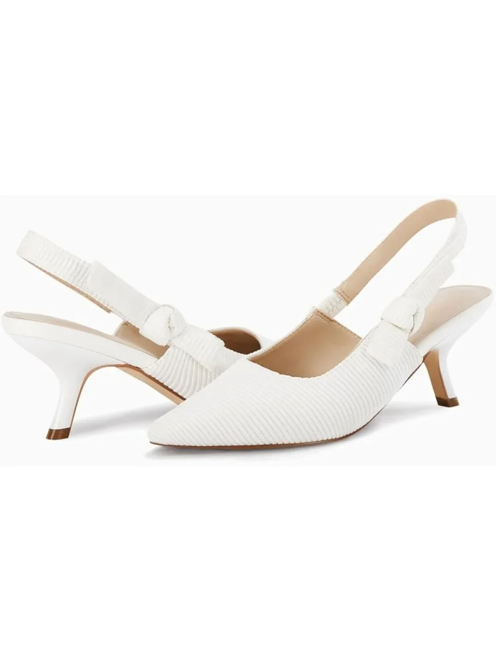 Women's White  Slingback Kitten Heels Closed Pointed Toe Pumps Dress Shoes